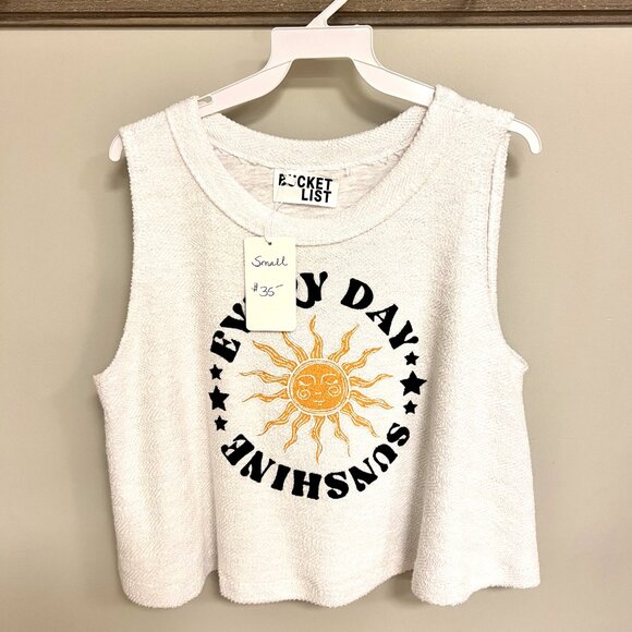 NWT Bucketlist Graphic Cropped Muscle Tank | Boho Festival Top - Picture 6 of 7